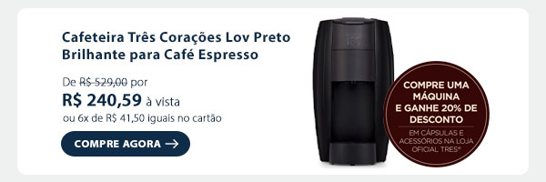 Cafeteira Três Corações Lov Preto Brilhante para Café Espresso