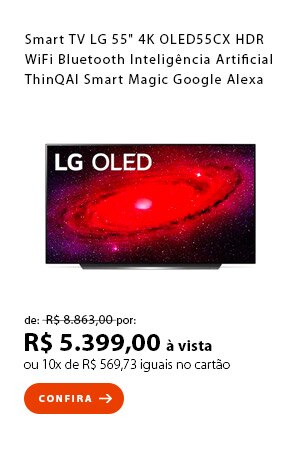 PRODUTO 1 - Smart TV LG 55" 4K OLED55CX HDR WiFi Bluetooth Inteligência Artificial ThinQAI Smart Magic Google Alexa